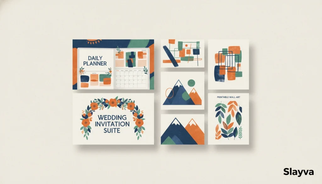 Best selling Etsy products digital downloads collection featuring planners and printable wall art