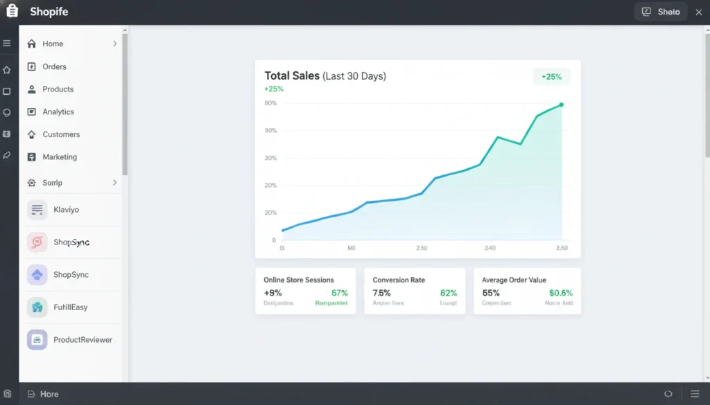 Shopify analytics dashboard showing sales growth with best Shopify apps installed