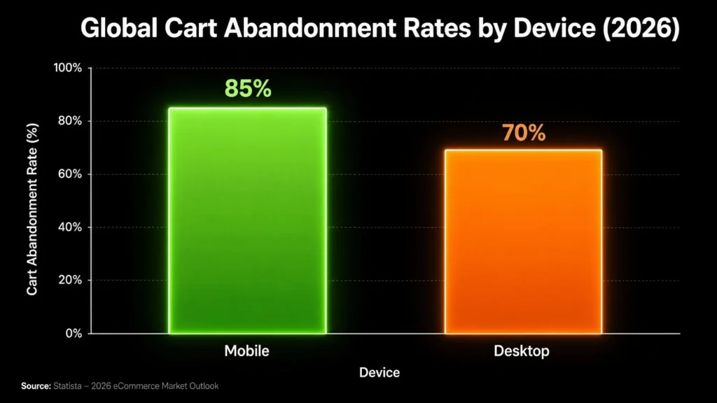 WooCommerce abandoned cart abandonment rate by device type 2026