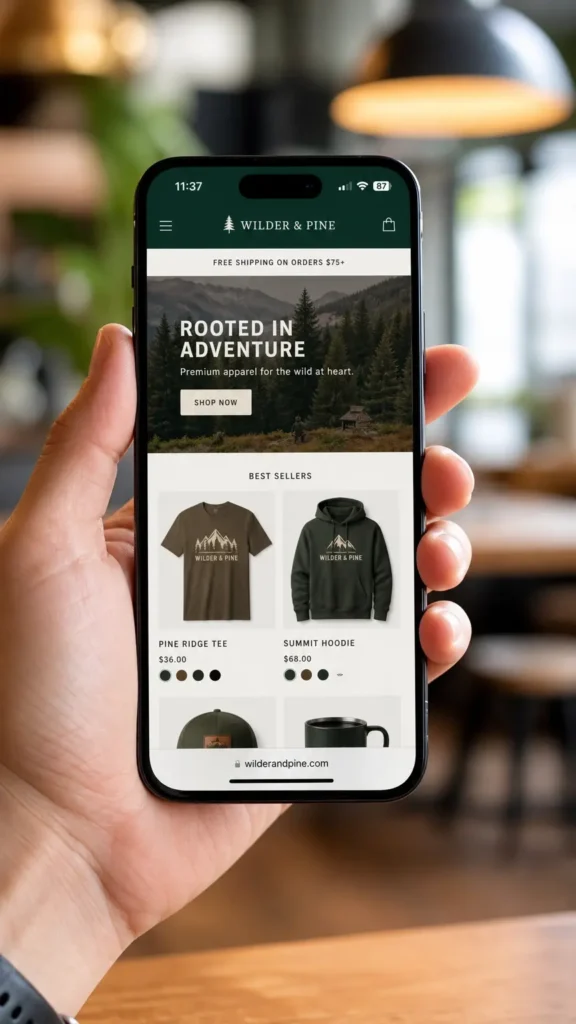 Shopify print on demand store live on mobile with custom branded products