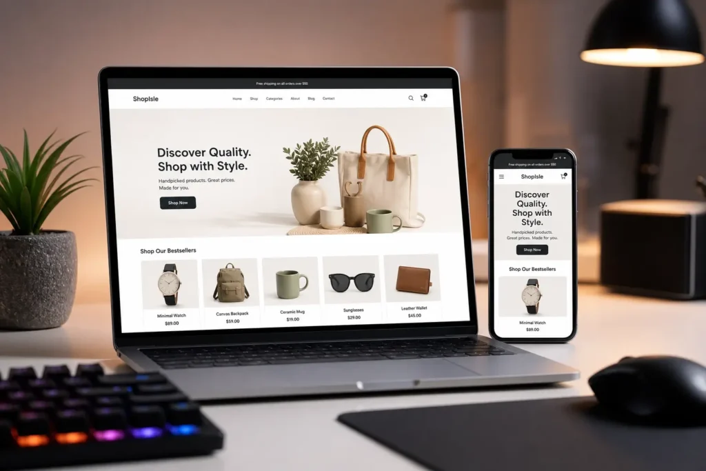 Best WooCommerce themes comparison showing Storefront, Astra, Kadence, and Blocksy homepage designs