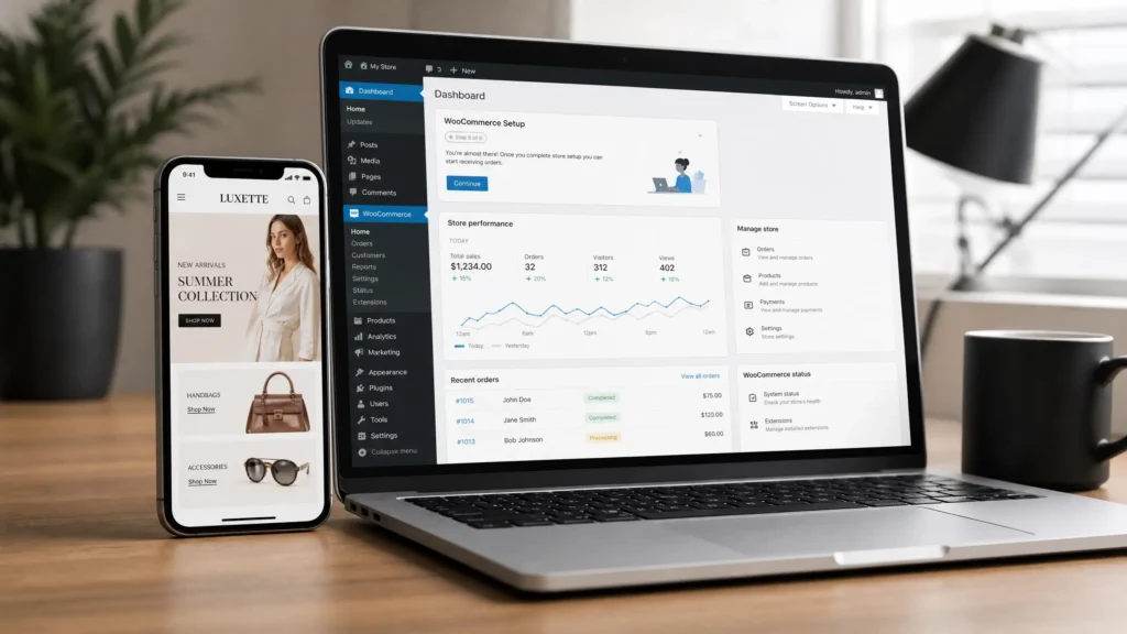 WooCommerce store live on mobile and desktop after completing how to set up WooCommerce tutorial