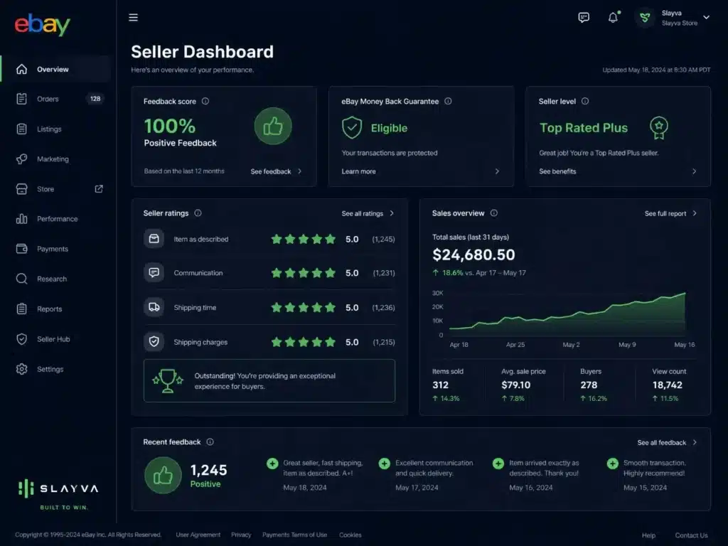 How to build eBay feedback fast with seller dashboard showing positive ratings