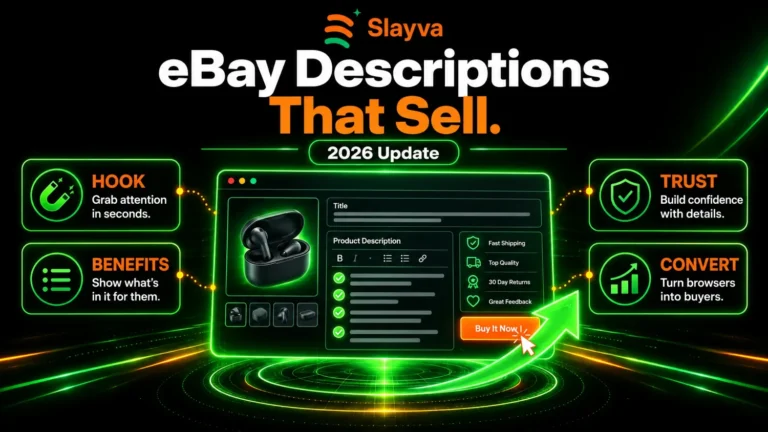 eBay Descriptions That Sell, 2026 update: hook, benefits, trust and convert around an eBay listing