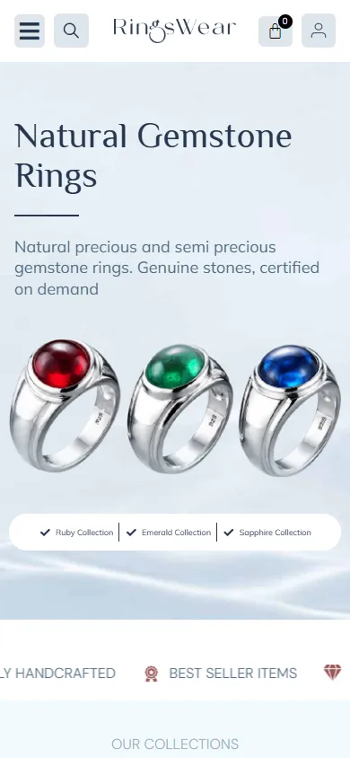 RingsWear homepage on a phone