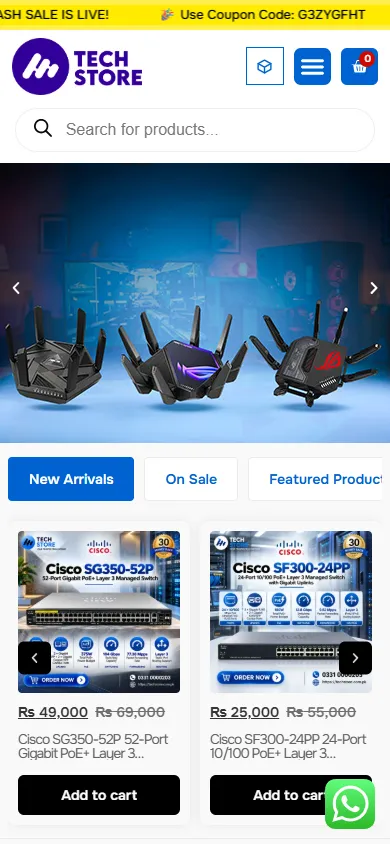 Tech Store homepage on a phone